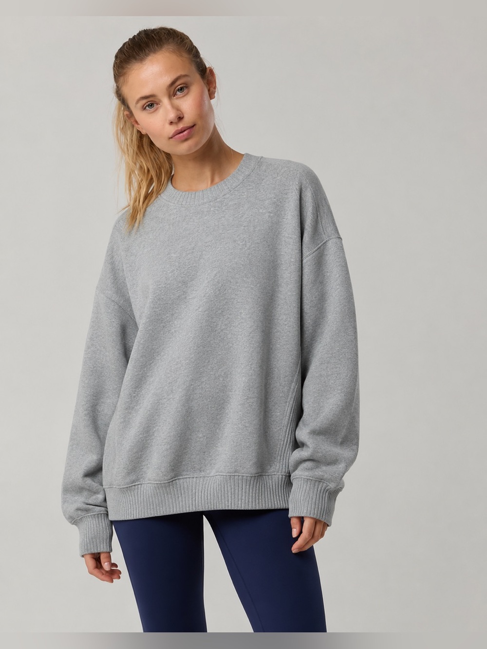 Aerie Oversized Crewneck Ribbed Trim Gray Sweatshirt Pullover Size XS *S